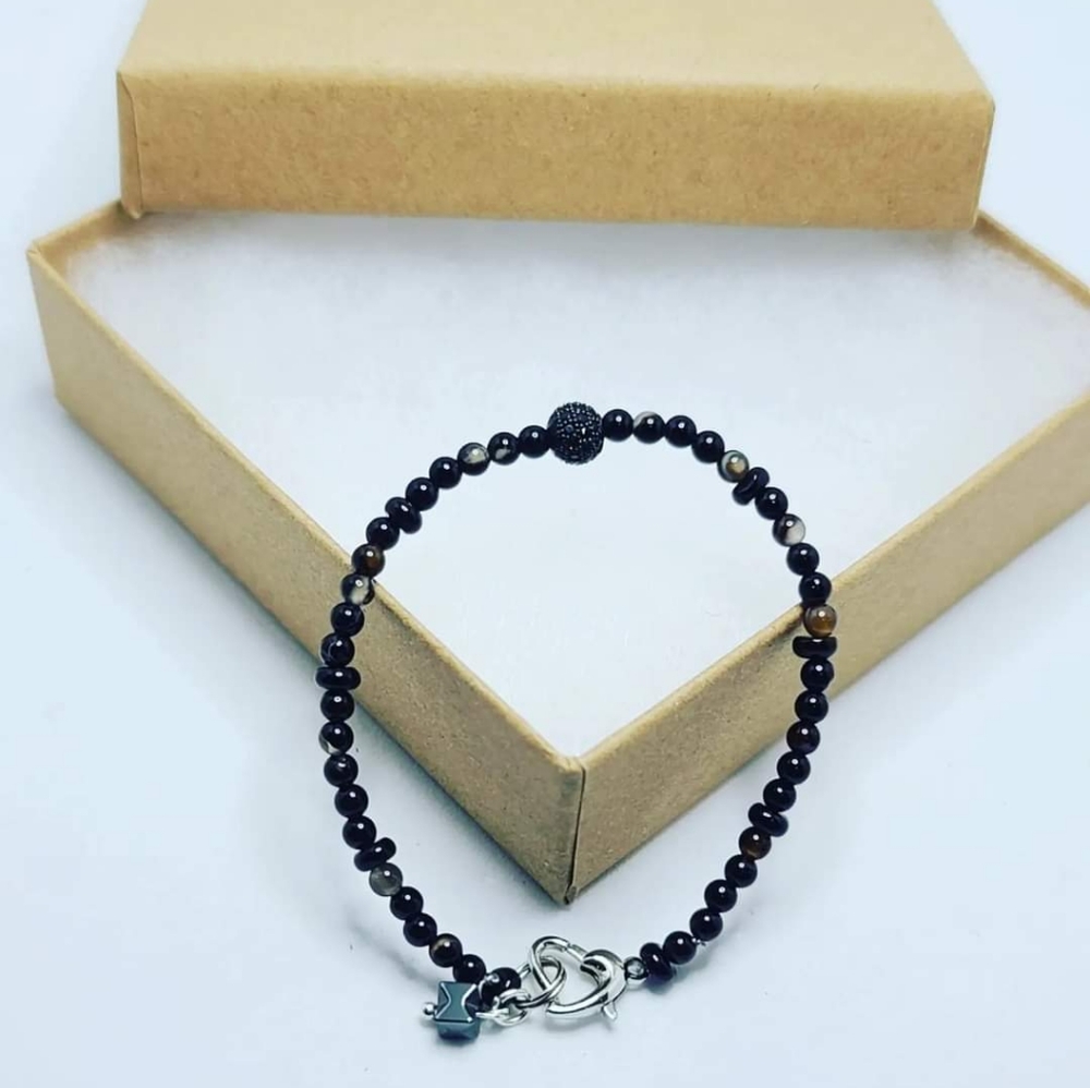 Black Lace Agate Zirconia charm Minimalism bracelet 3 mm